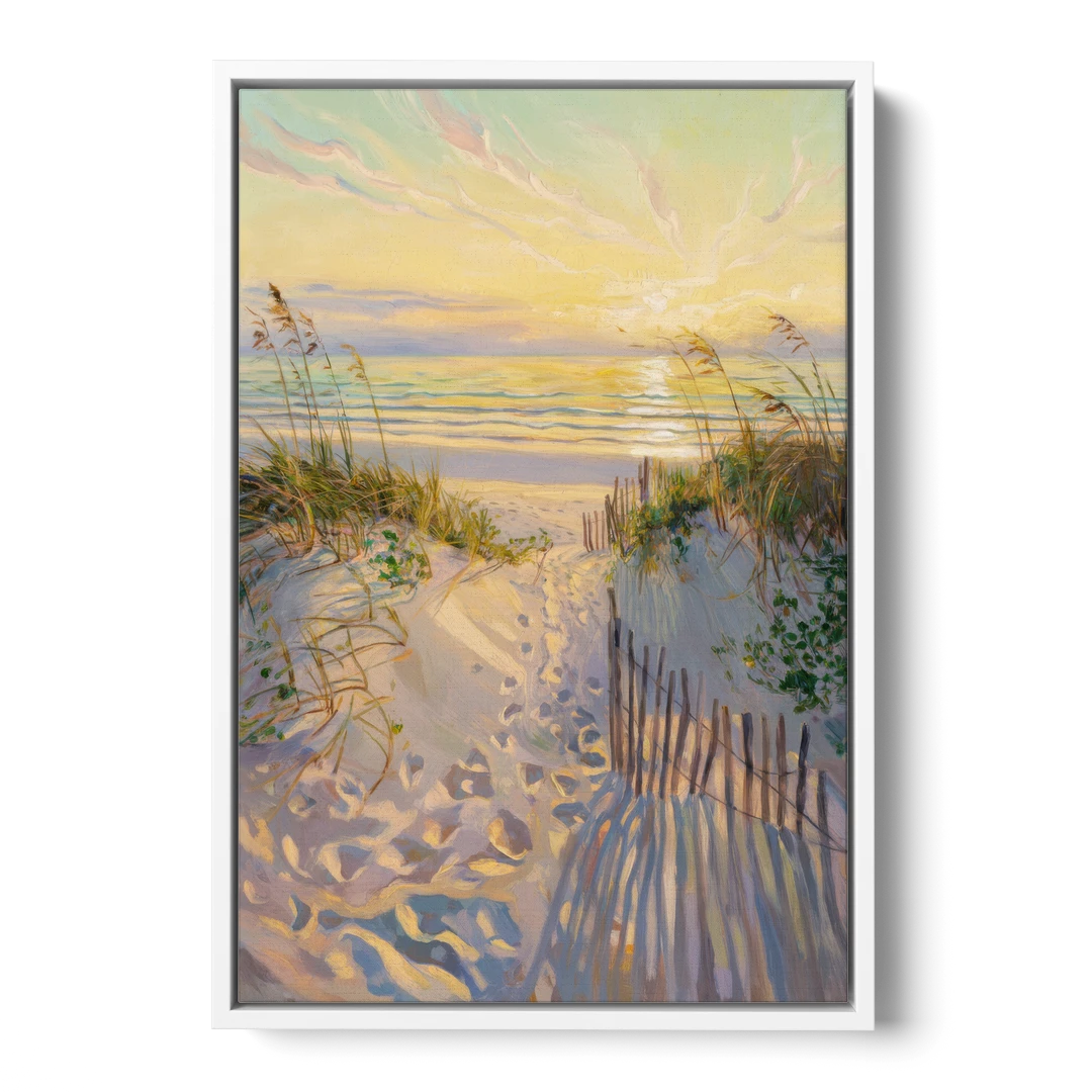 Long Beach Island Sunrise Glow - White Framed Canvas Wall Art - Front