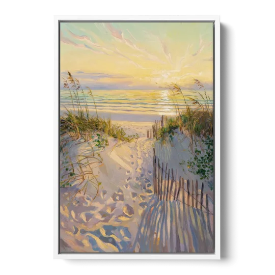 Long Beach Island Sunrise Glow - White Framed Canvas Wall Art - Front