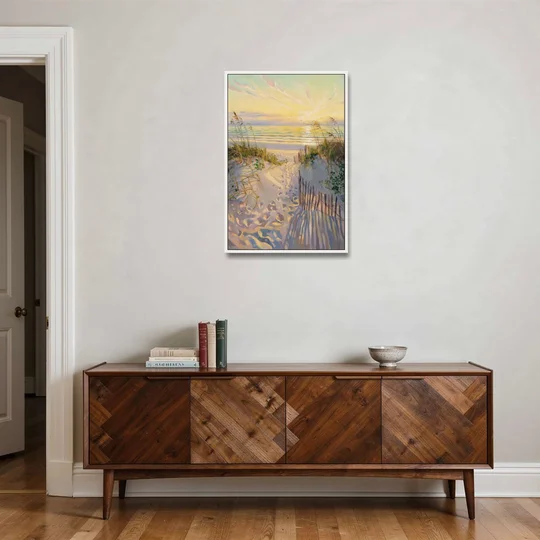 Long Beach Island Sunrise Glow - White Framed Canvas Wall Art - Coffee Table - 24x36