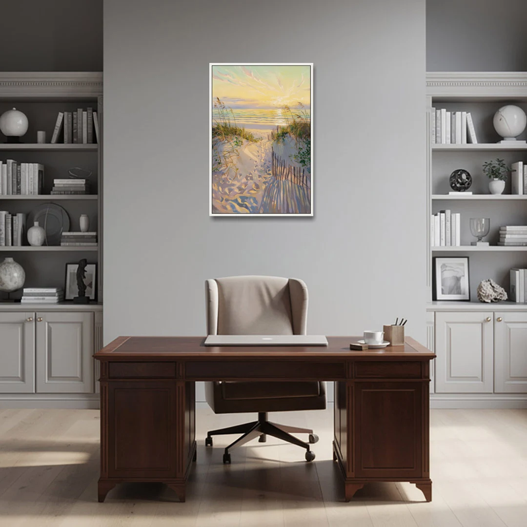 Long Beach Island Sunrise Glow - White Framed Canvas Wall Art - Office - 24x36