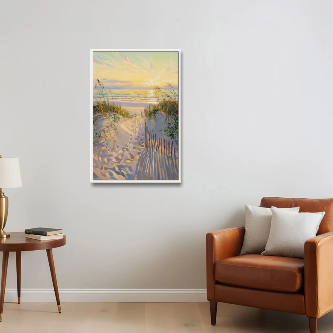 Long Beach Island Sunrise Glow - White Framed Canvas Wall Art - Sofa - 24x36