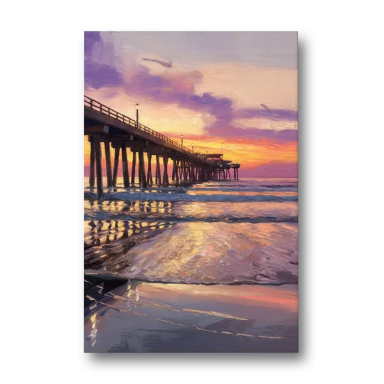 Long Beach Pier at Sunset - Canvas Wall Art - Front