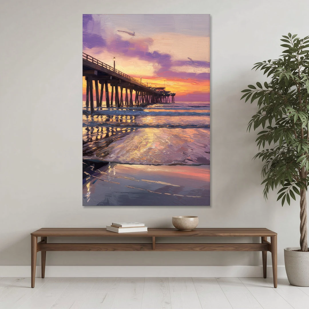 Long Beach Pier at Sunset - Canvas Wall Art - Coffee Table - 40x60