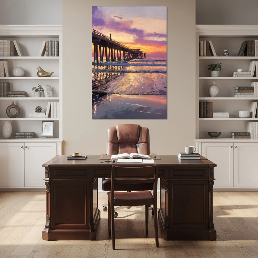 Long Beach Pier at Sunset - Canvas Wall Art - Office - 40x60