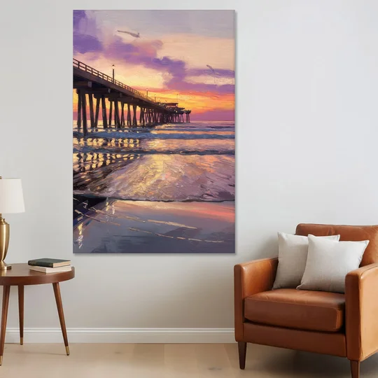 Long Beach Pier at Sunset - Canvas Wall Art - Sofa - 40x60