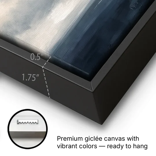 Long Horizontal Cloud Bank Over a Calm Sea - Black Framed Canvas Wall Art - Gallery Wrap Corner