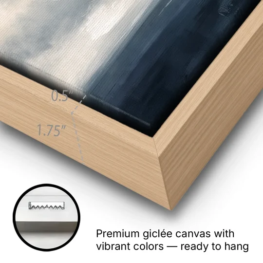 Long Horizontal Cloud Bank Over a Calm Sea - Oak Framed Canvas Wall Art - Gallery Wrap Corner
