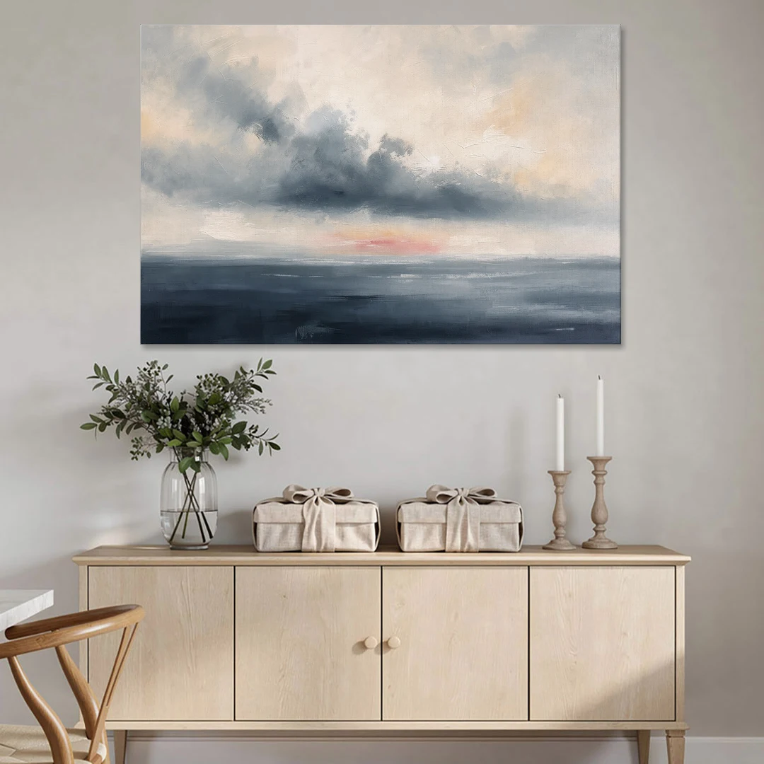 Long Horizontal Cloud Bank Over a Calm Sea - Canvas Wall Art - Coffee Table - 60x40
