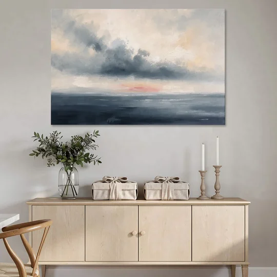 Long Horizontal Cloud Bank Over a Calm Sea - Canvas Wall Art - Coffee Table - 60x40