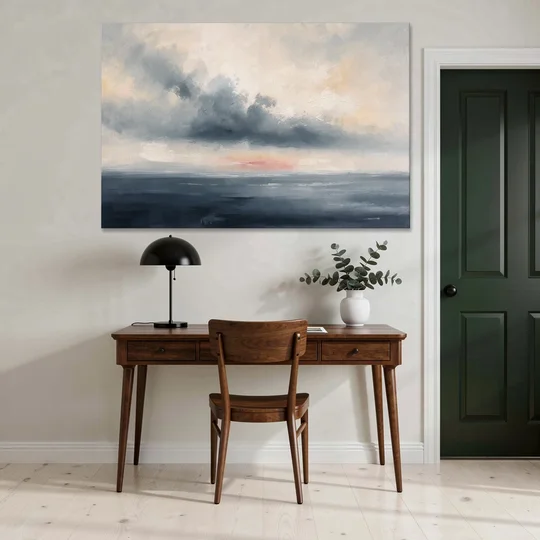 Long Horizontal Cloud Bank Over a Calm Sea - Canvas Wall Art - Office - 60x40