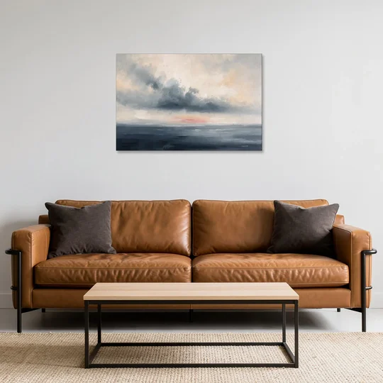Long Horizontal Cloud Bank Over a Calm Sea - Canvas Wall Art - Sofa - 36x24