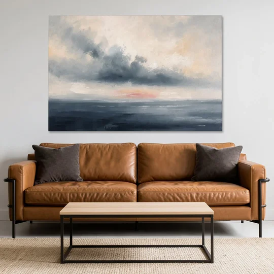 Long Horizontal Cloud Bank Over a Calm Sea - Canvas Wall Art - Sofa - 60x40