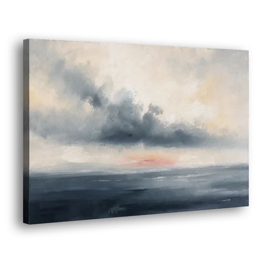 Long Horizontal Cloud Bank Over a Calm Sea - Canvas Wall Art - Side