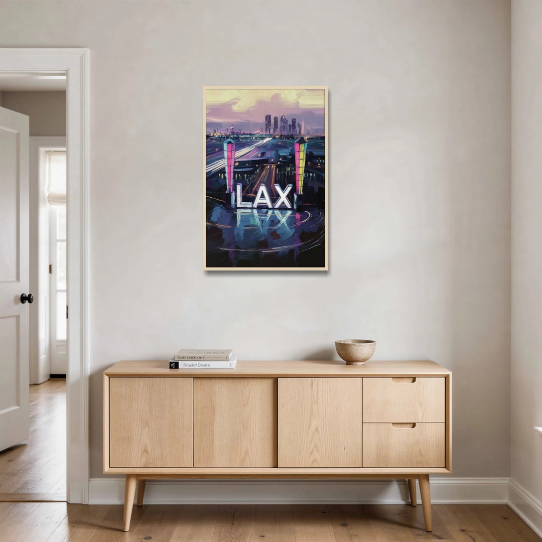 Los Angeles Airport Aerial View - Oak Framed Canvas Wall Art - Coffee Table - 24x36
