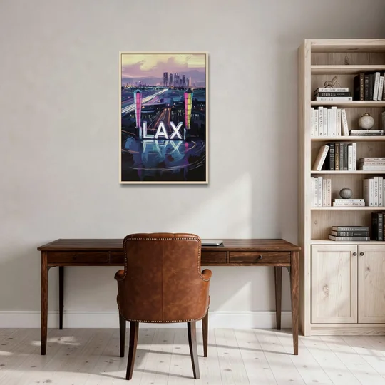 Los Angeles Airport Aerial View - Oak Framed Canvas Wall Art - Office - 24x36