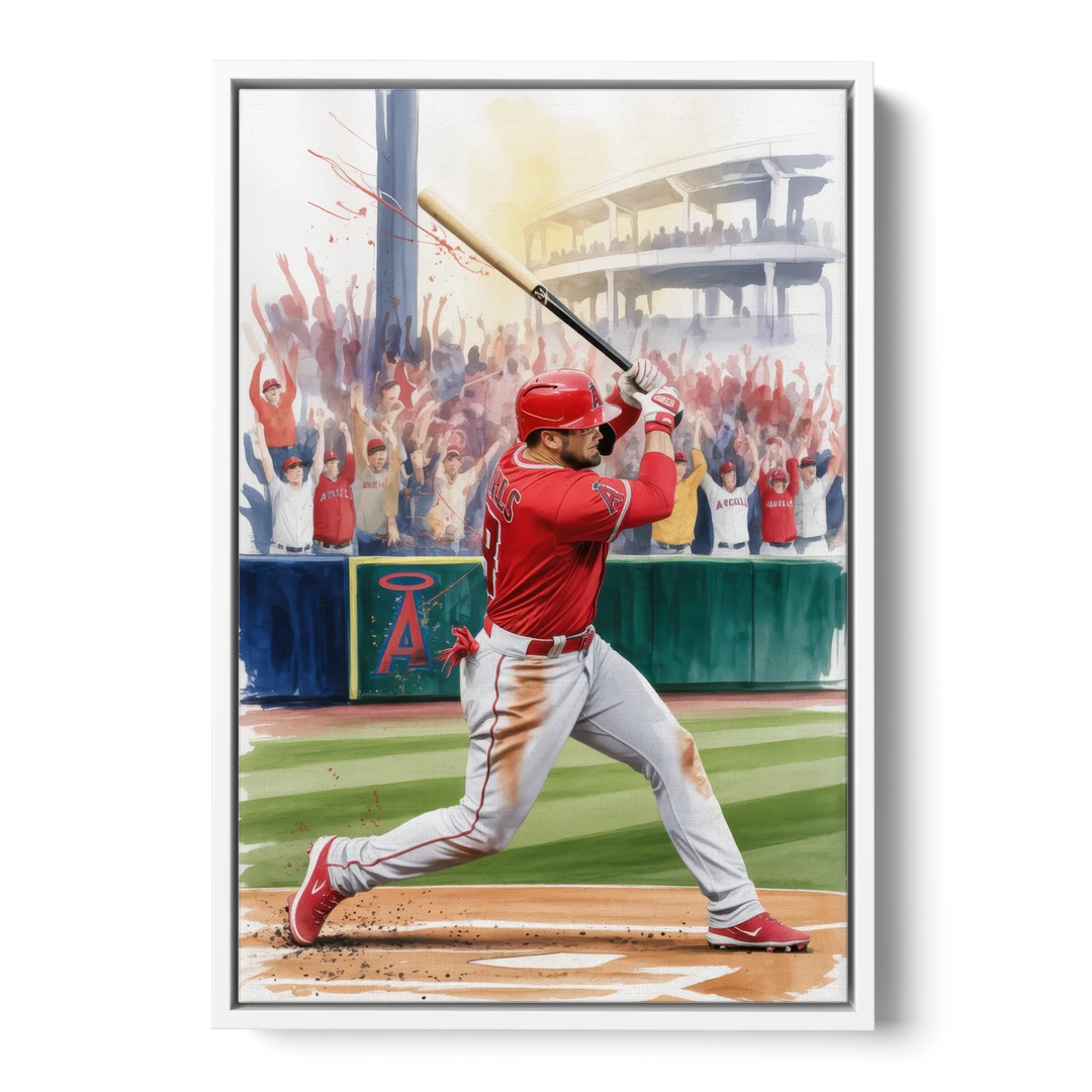 Los Angeles Angels Championship Game - White Framed Canvas Wall Art - Front