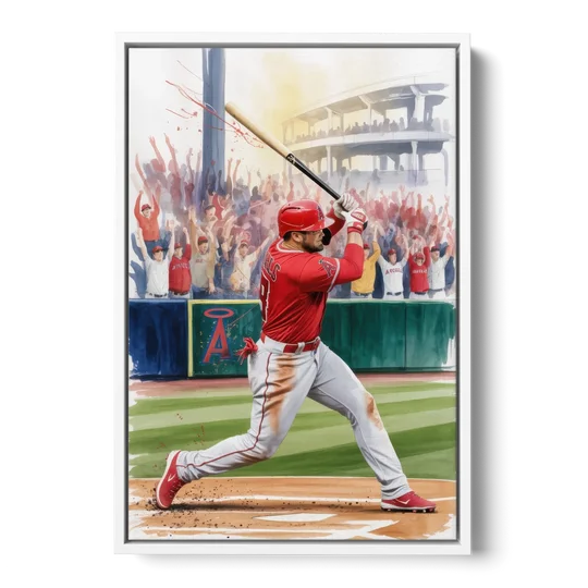 Los Angeles Angels Championship Game - White Framed Canvas Wall Art - Front