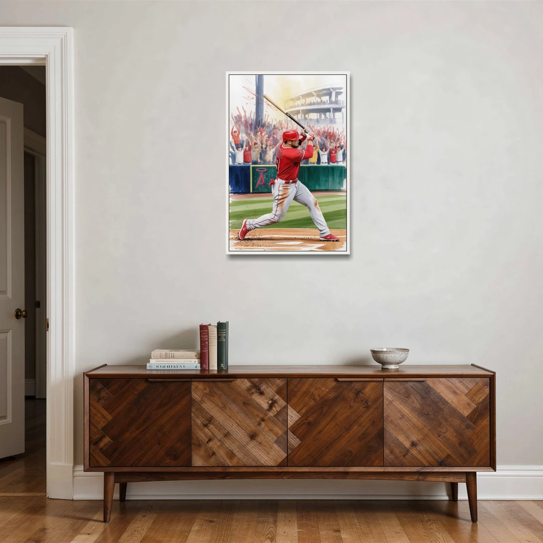Los Angeles Angels Championship Game - White Framed Canvas Wall Art - Coffee Table - 24x36