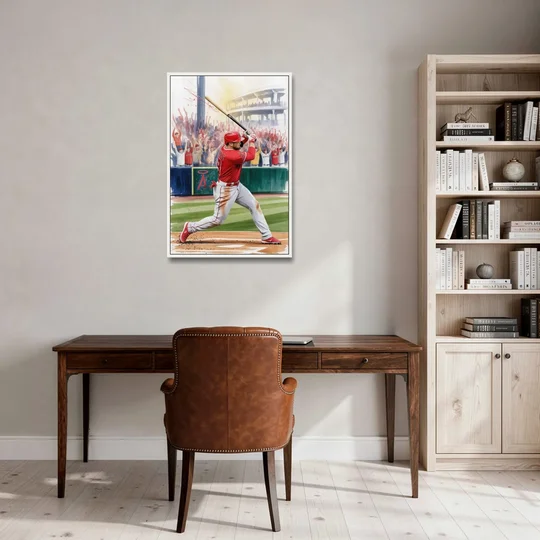 Los Angeles Angels Championship Game - White Framed Canvas Wall Art - Office - 24x36