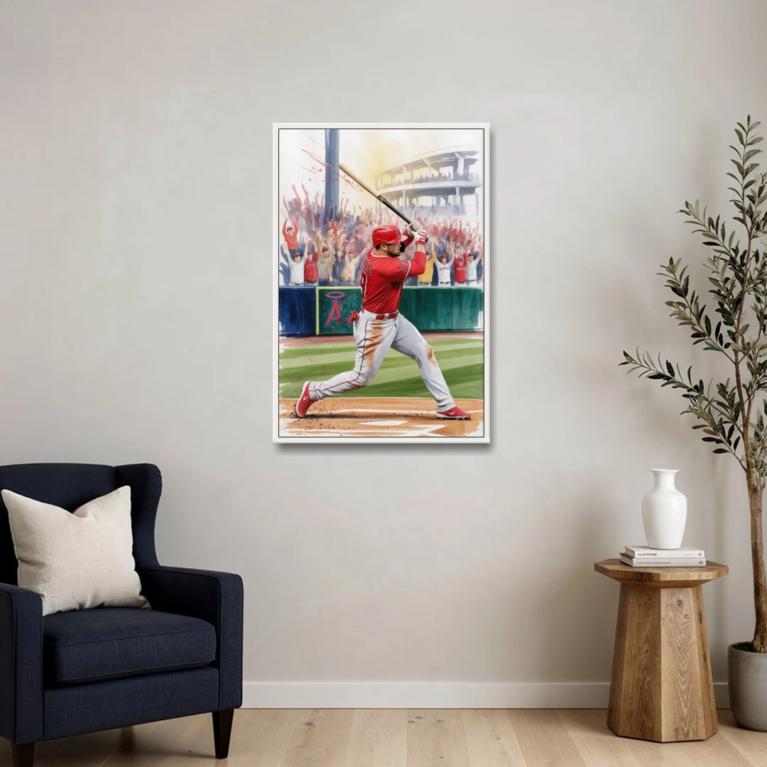 Los Angeles Angels Championship Game - White Framed Canvas Wall Art - Sofa - 24x36