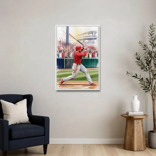 Los Angeles Angels Championship Game - White Framed Canvas Wall Art - Sofa - 24x36