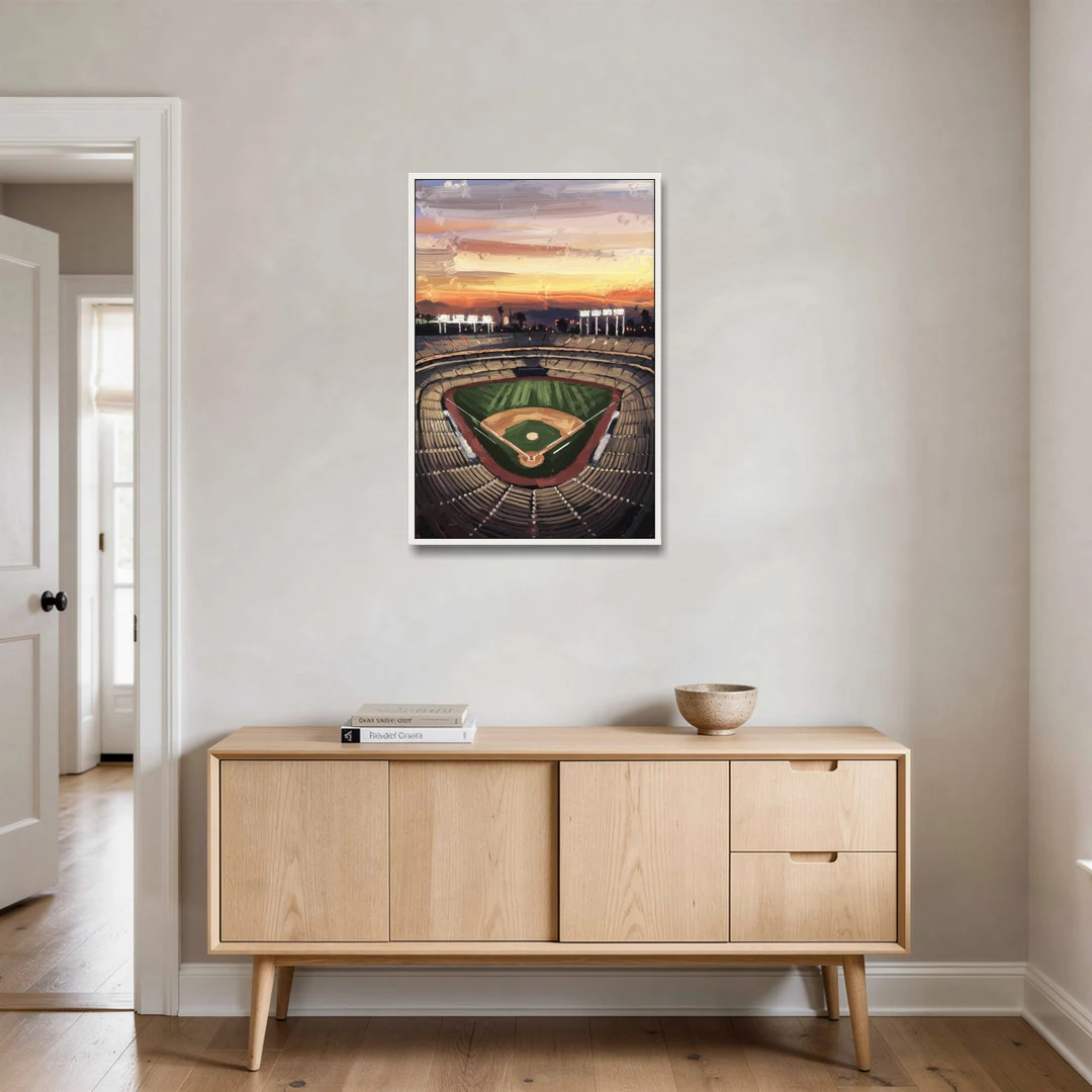 Los Angeles Angels Stadium - White Framed Canvas Wall Art - Coffee Table - 24x36