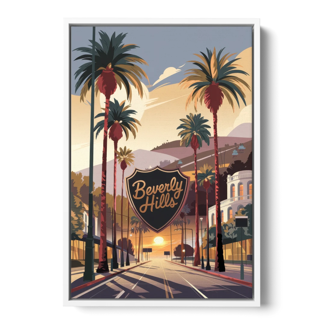Los Angeles Beverly Hills Charm - White Framed Canvas Wall Art - Front
