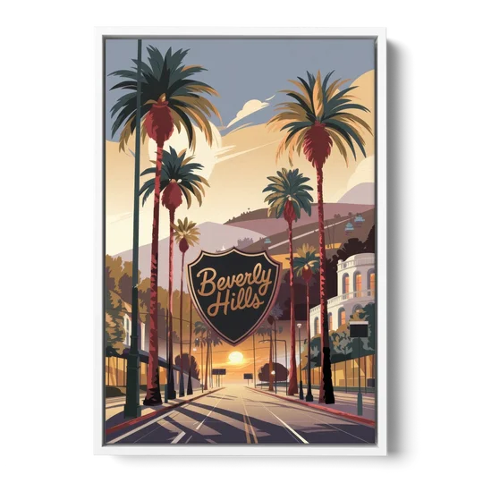 Los Angeles Beverly Hills Charm - White Framed Canvas Wall Art - Front