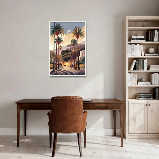 Los Angeles Beverly Hills Charm - White Framed Canvas Wall Art - Office - 24x36