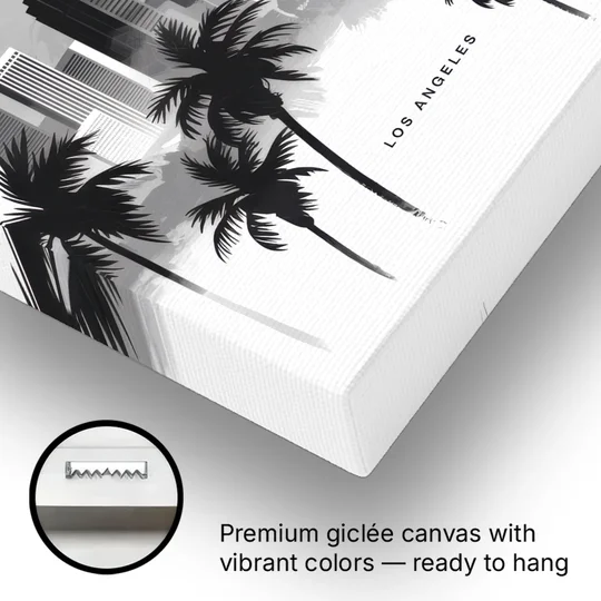 Los Angeles Black and White Cityscape - Canvas Wall Art - Gallery Wrap Corner