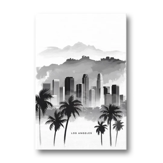 Los Angeles Black and White Cityscape - Canvas Wall Art - Front