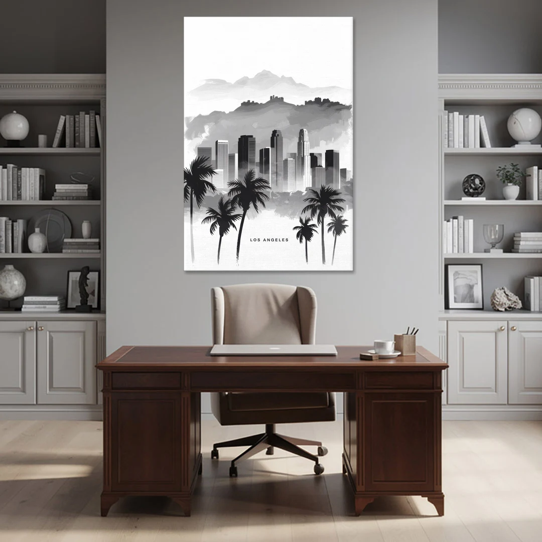 Los Angeles Black and White Cityscape - Canvas Wall Art - Office - 40x60