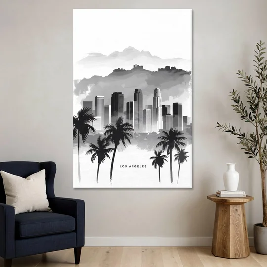 Los Angeles Black and White Cityscape - Canvas Wall Art - Sofa - 40x60