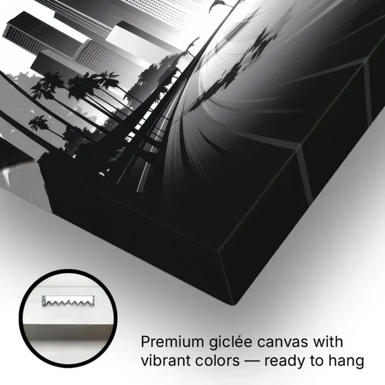 Los Angeles Black and White Cityscape Monochrome - Canvas Wall Art - Gallery Wrap Corner