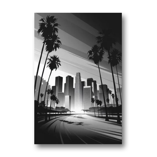 Los Angeles Black and White Cityscape Monochrome - Canvas Wall Art - Front