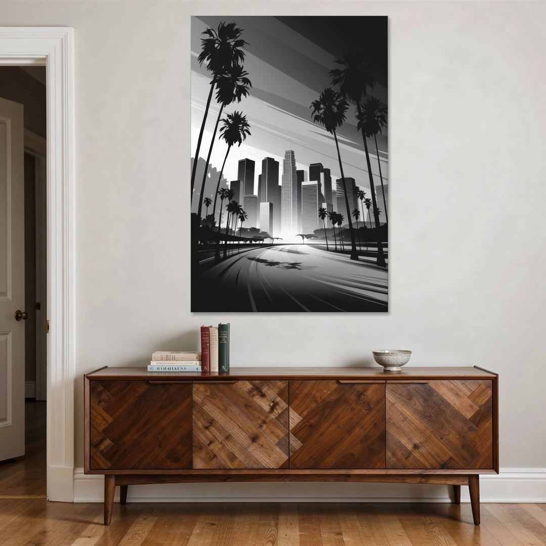 Los Angeles Black and White Cityscape Monochrome - Canvas Wall Art - Coffee Table - 40x60