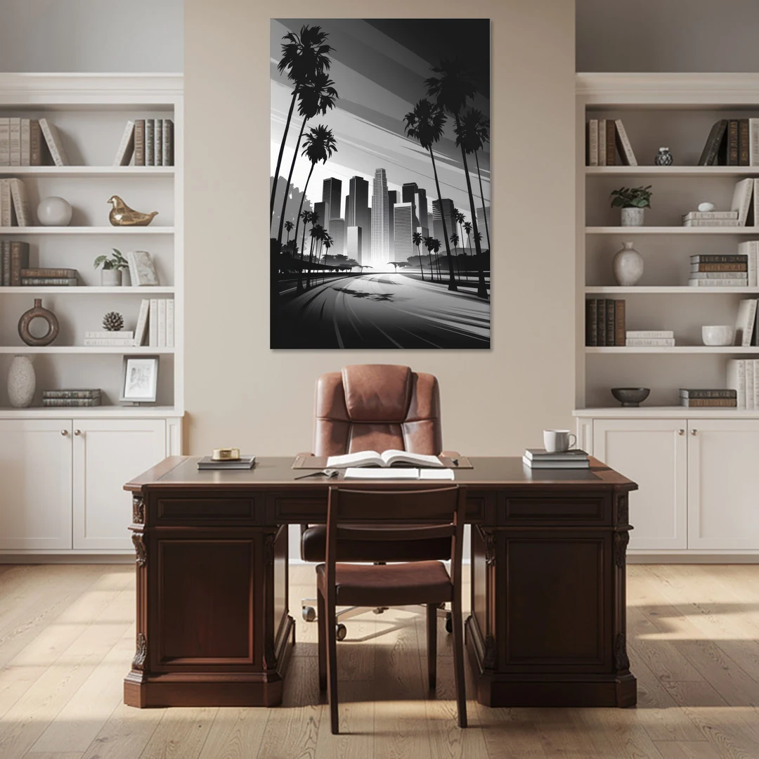 Los Angeles Black and White Cityscape Monochrome - Canvas Wall Art - Office - 40x60
