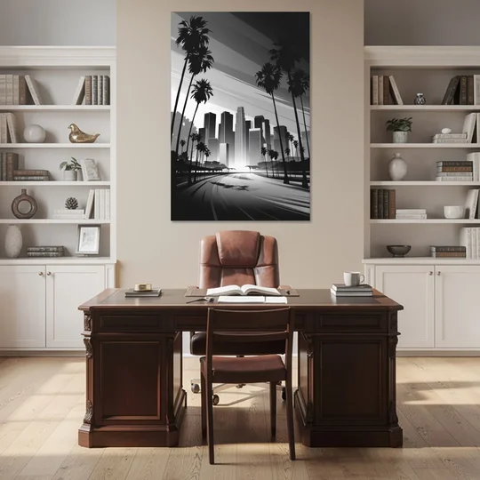 Los Angeles Black and White Cityscape Monochrome - Canvas Wall Art - Office - 40x60
