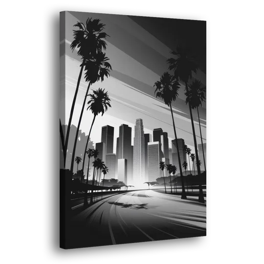 Los Angeles Black and White Cityscape Monochrome - Canvas Wall Art - Side