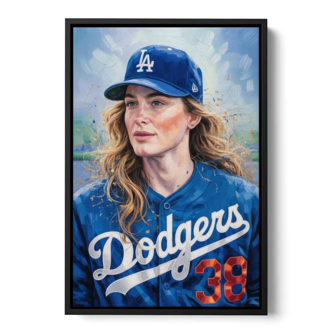 Los Angeles Dodgers Double Play - Black Framed Canvas Wall Art - Front