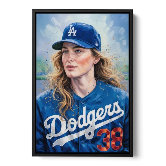 Los Angeles Dodgers Double Play - Black Framed Canvas Wall Art - Front