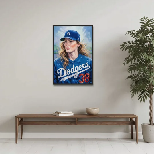 Los Angeles Dodgers Double Play - Black Framed Canvas Wall Art - Coffee Table - 24x36