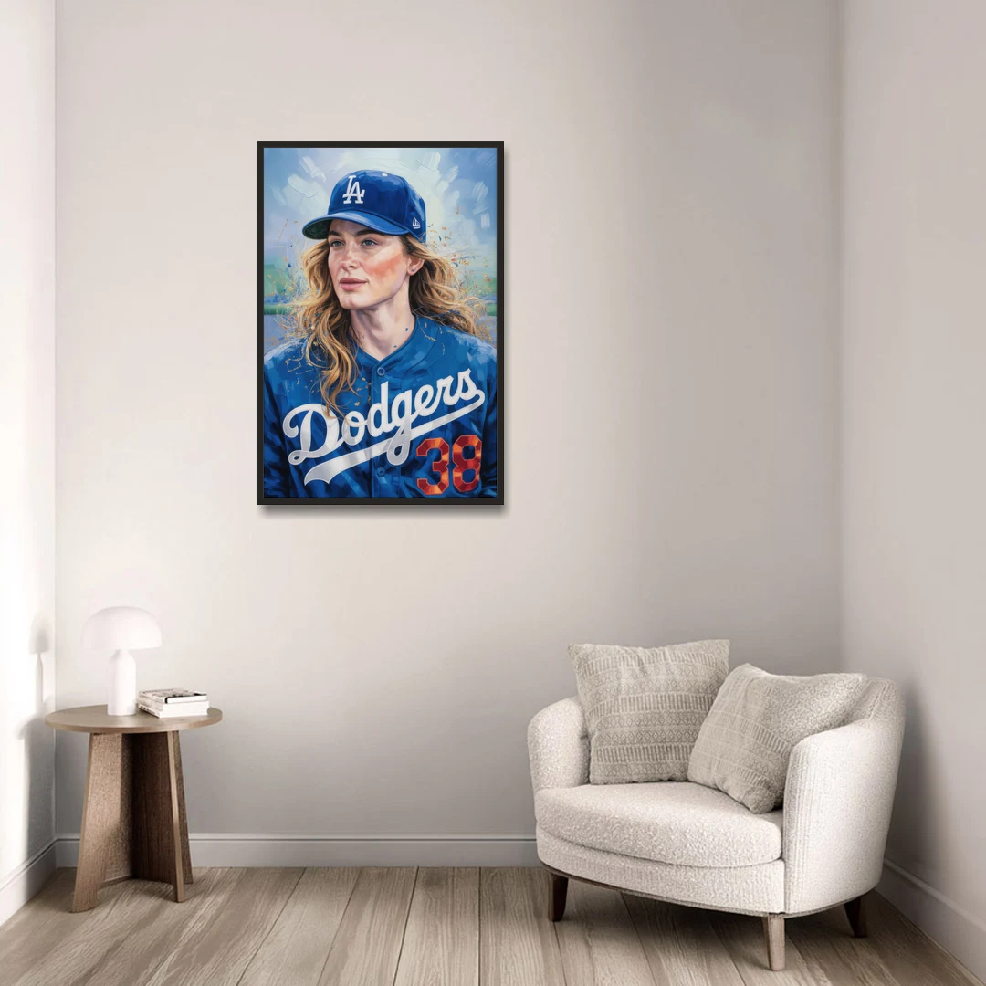 Los Angeles Dodgers Double Play - Black Framed Canvas Wall Art - Sofa - 24x36