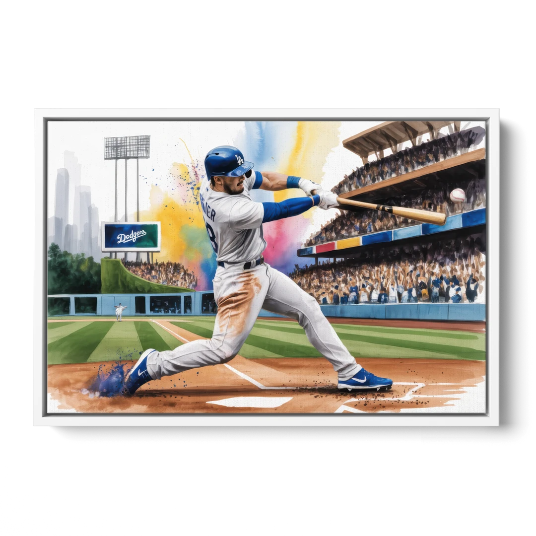 Los Angeles Dodgers Grand Slam - White Framed Canvas Wall Art - Front
