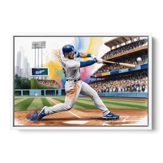 Los Angeles Dodgers Grand Slam - White Framed Canvas Wall Art - Front