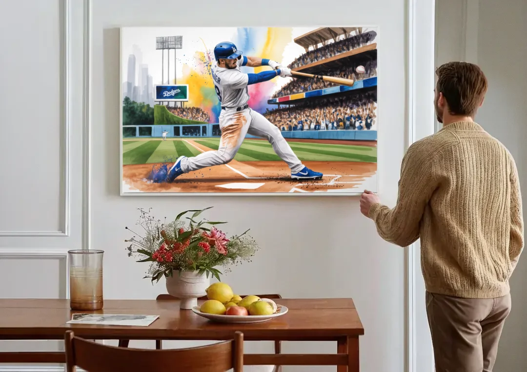 Los Angeles Dodgers Grand Slam canvas wall art above a dining table