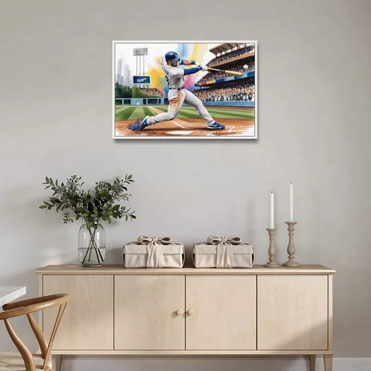 Los Angeles Dodgers Grand Slam - White Framed Canvas Wall Art - Coffee Table - 36x24