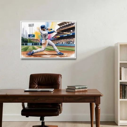 Los Angeles Dodgers Grand Slam - White Framed Canvas Wall Art - Office - 36x24