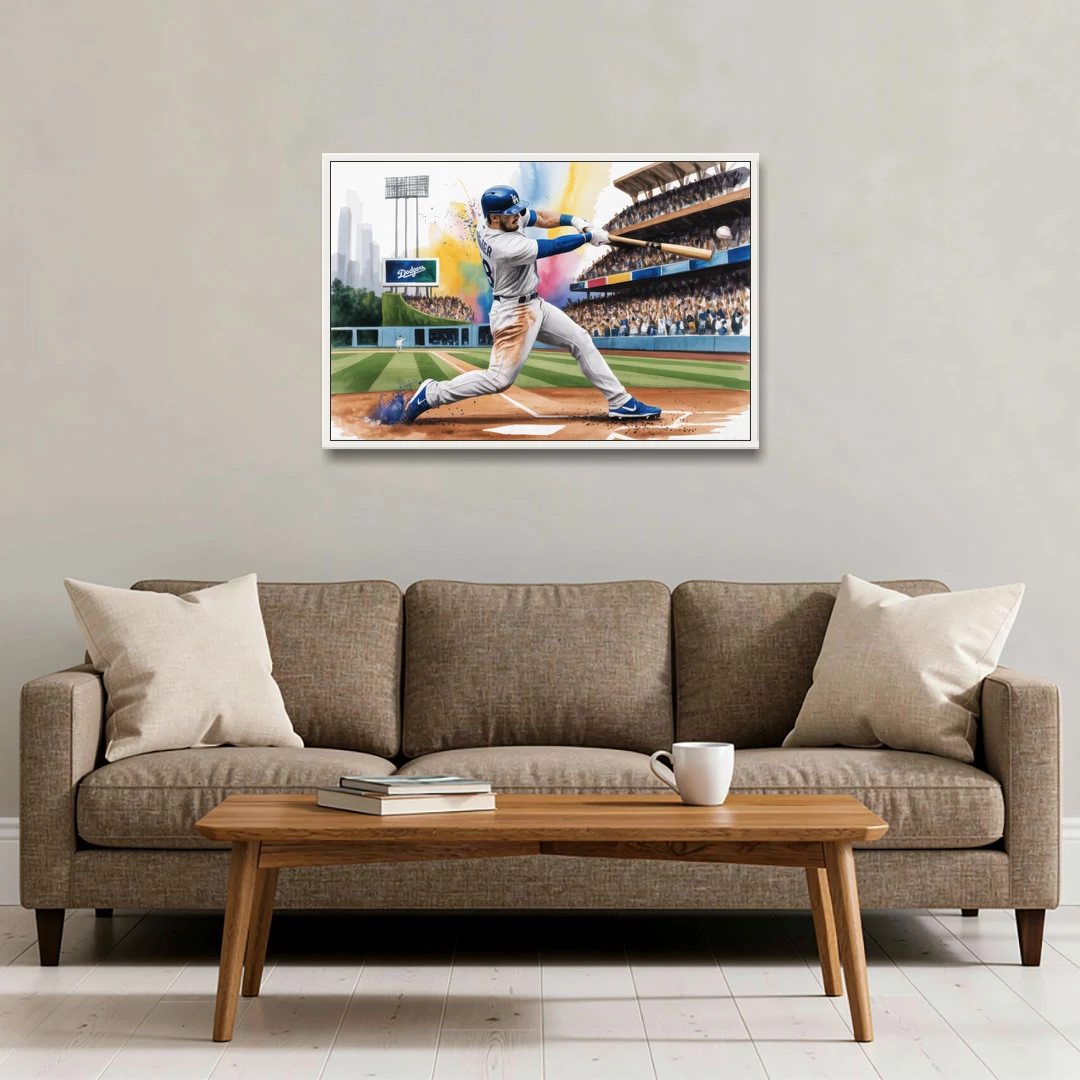 Los Angeles Dodgers Grand Slam - White Framed Canvas Wall Art - Sofa - 36x24