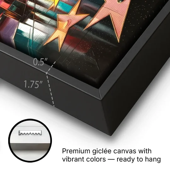 Los Angeles Hollywood Walk of Fame Iconic - Black Framed Canvas Wall Art - Gallery Wrap Corner